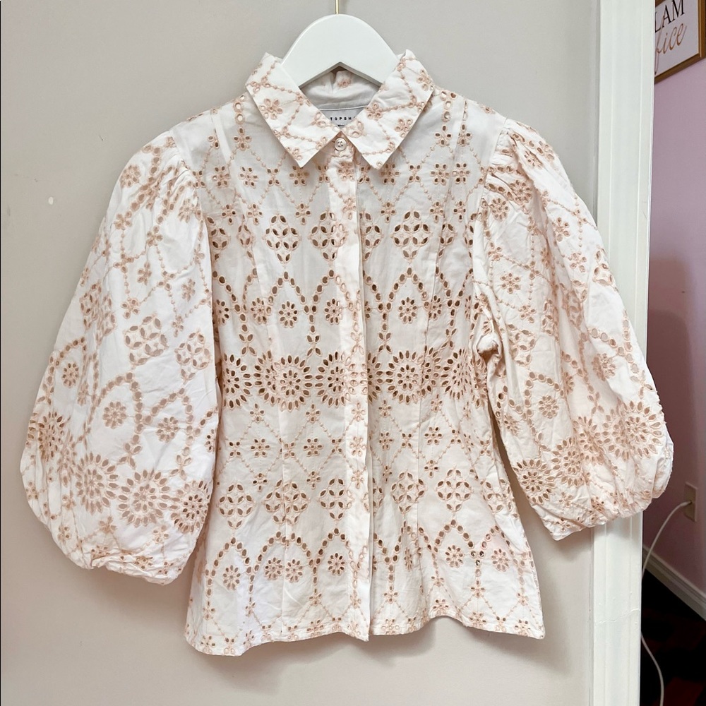 NWT Top Shop Blouse Cream/Peach White Size Small